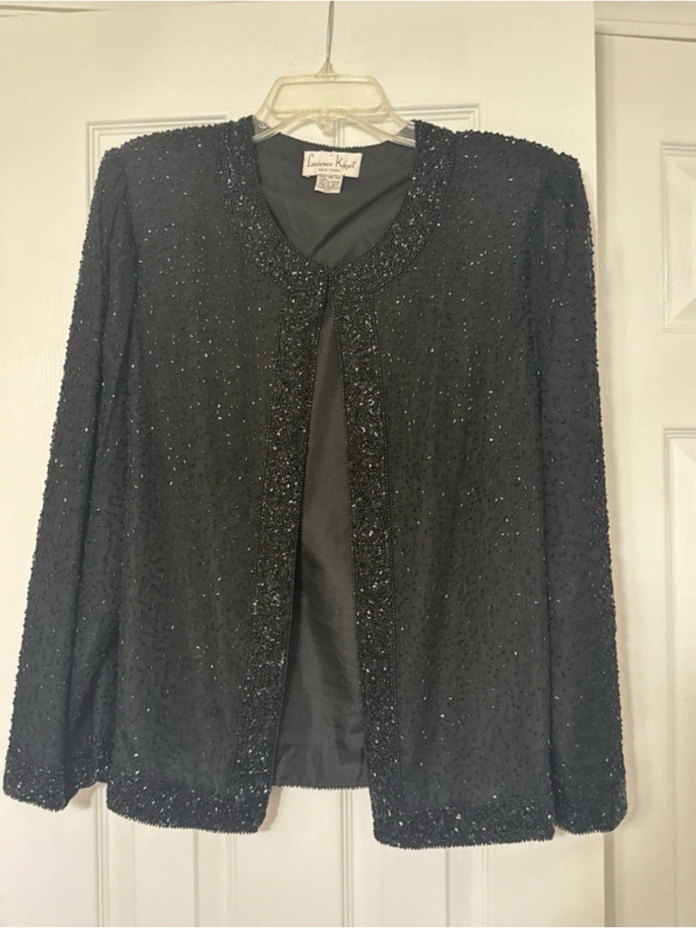 Laurence Kazar black beaded formal long sleeve silk evening jacket Size US XXL
